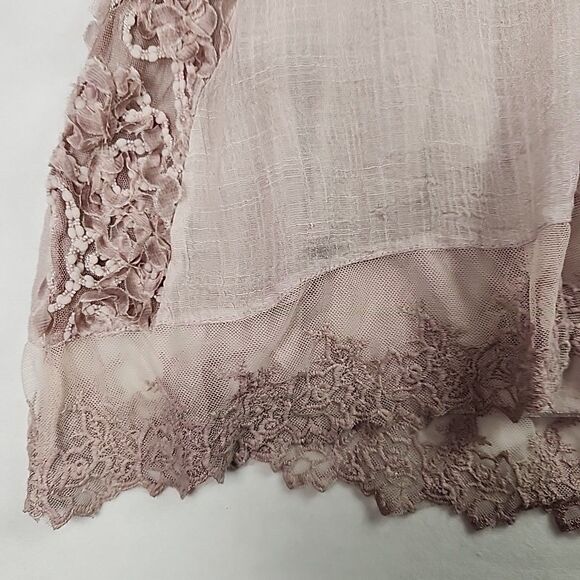 Feratelli Long Sleeve Floral Applique Tunic Lace Top Pink Blouse Shirt Small - Picture 7 of 13